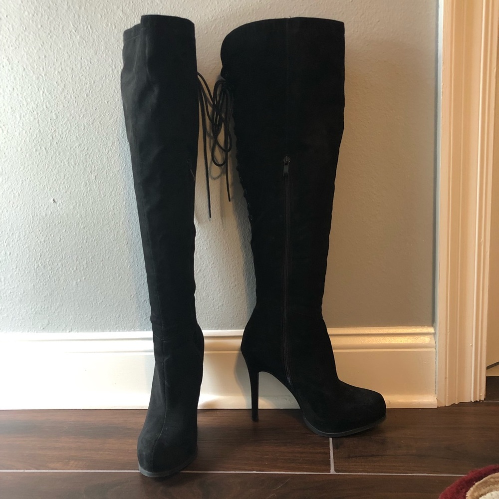 DISC SHIP! Black Suede Over the knee Boots